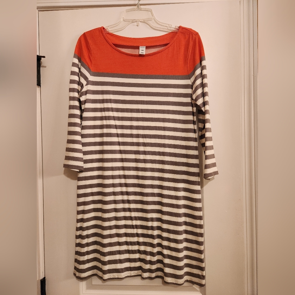 Grey, white and coral dress